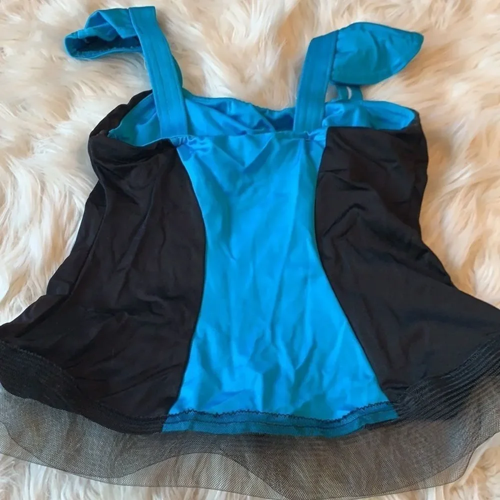 Blue and Black two piece color block dance costume